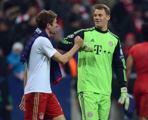 13.03.2013, xjhx, UEFA Champions League, FC Bayern München - Arsenal London, v.l. Thomas Müller (FC Bayern München), Manuel Neuer (FC Bayern München)