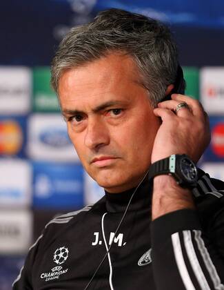 Head coach Jose Mourinho of Real Madrid attends a press conference ahead of their UEFA Champions League quarter-final first leg match against Galatasaray AS at the Valdebebas training ground on April 2, 2013 in Madrid, Spain. 