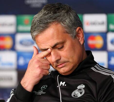 Head coach Jose Mourinho of Real Madrid attends a press conference ahead of their UEFA Champions League quarter-final first leg match against Galatasaray AS at the Valdebebas training ground on April 2, 2013 in Madrid, Spain. 