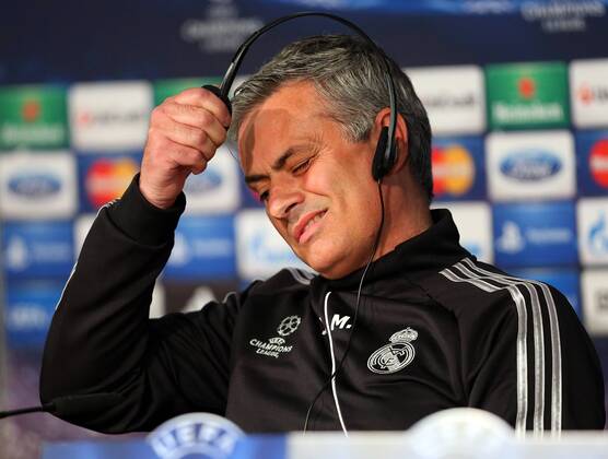 Head coach Jose Mourinho of Real Madrid attends a press conference ahead of their UEFA Champions League quarter-final first leg match against Galatasaray AS at the Valdebebas training ground on April 2, 2013 in Madrid, Spain. 