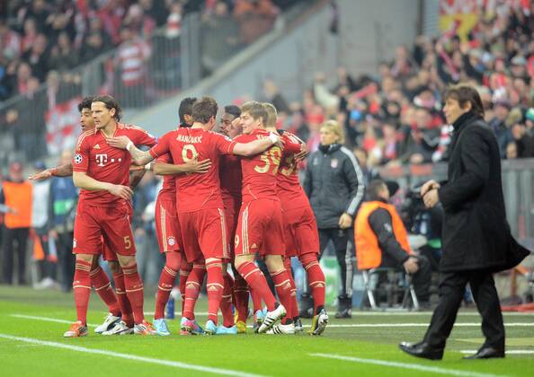 02.04.2013, xjhx, UEFA Champions League, FC Bayern Muenchen - Juventus Turin, v.l. Trainer Josef Jupp Heynckes (FC Bayern Muenchen), Torjubel, Goal celebration, celebrate the goal , Antoni Conte (Trainer Head Coach Juventus Turin)