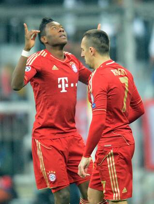 02.04.2013, xjhx, UEFA Champions League, FC Bayern Muenchen - Juventus Turin, v.l.David Alaba (FC Bayern Muenchen), Franck Ribery (FC Bayern Muenchen) Torjubel, Goal celebration, celebrate the goal 1:0