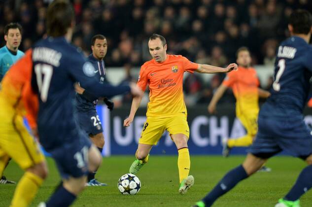 Andres Iniesta (bar) FOOTBALL: Paris Saint Germain (PSG) - FC Barcelona. Champions League - 02 04 2013 xAnthonyxBIBARDxFEPx 