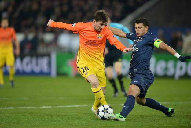 Lionel Messi (bar) - Thiago Silva (psg) FOOTBALL: Paris Saint Germain (PSG) - FC Barcelona. Champions League - 02 04 2013 xAnthonyxBIBARDxFEPx 