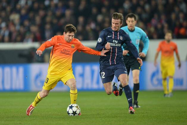 Lionel Messi (bar) - David Beckham (psg) FOOTBALL: Paris Saint Germain (PSG) - FC Barcelona. Champions League - 02 04 2013 xAnthonyxBIBARDxFEPx 