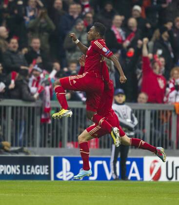 David ALABA, Bayern, nach seinem Tor zum 1:0. Fussball, Championsleague, Saison 2012 2013, Viertelfinale, FC Bayern München - Juventus Turin, am 02.04.2013 in München A L L I A N Z A R E N A (München) Deutschland. Â