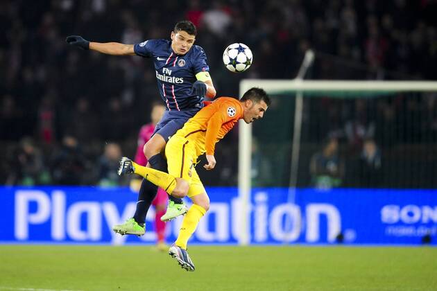 Thiago Silva (Paris) - David Villa (Barca) FOOTBALL: Paris St Germain, PSG - FC Barcelona.Champions League - 02 04 2013 xJBAutissierx 