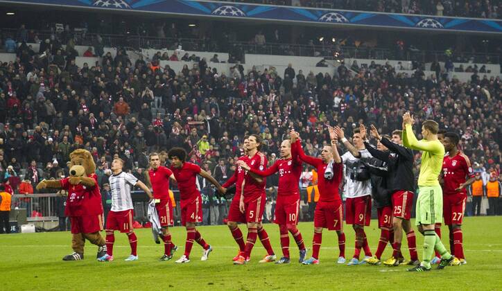 Bayern-Jubel nach Spielende. Fussball, Championsleague, Saison 2012 2013, Viertelfinale, FC Bayern München - Juventus Turin, am 02.04.2013 in München A L L I A N Z A R E N A (München) Deutschland. Â