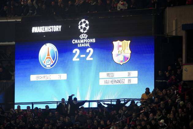 score final (Paris) vs (Barca) FOOTBALL : PSG vs FC Barcelone - Quart de Finale Aller champions league - 02 04 2013 JBAutissier Panoramic 