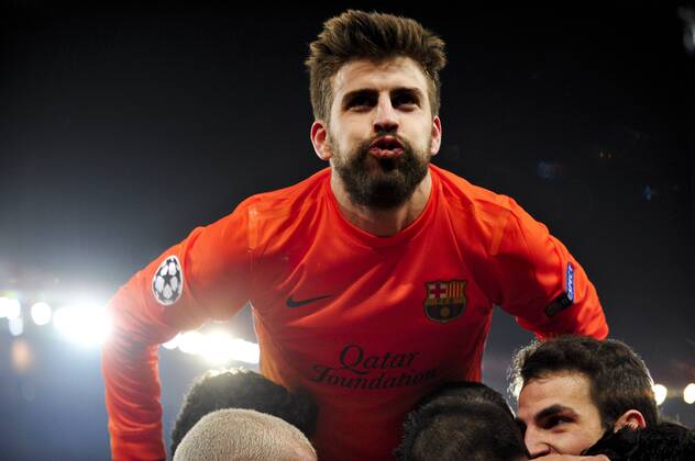 joie de Xavi Hernandez (Barca) - but penalty et des joueurs de barcelone - Gerard Pique FOOTBALL : PSG vs FC Barcelone - Quart de Finale Aller champions league - 02 04 2013 JBAutissier Panoramic 