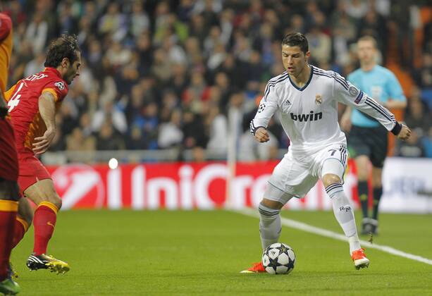 Soccer match between Real Madrid and Galatasaray corresponding to round of 4th first leg of the Champions League, held at the Santiago Bernabeu stadium, in Madrid 4 3 2013. Cristiano Ronaldo 