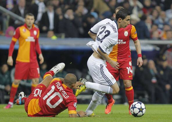 Soccer match between Real Madrid and Galatasaray corresponding to round of 4th first leg of the Champions League, held at the Santiago Bernabeu stadium, in Madrid 4 3 2013. Angel di Maria 