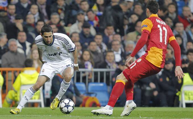 Soccer match between Real Madrid and Galatasaray corresponding to round of 4th first leg of the Champions League, held at the Santiago Bernabeu stadium, in Madrid 4 3 2013. Angel di Maria 