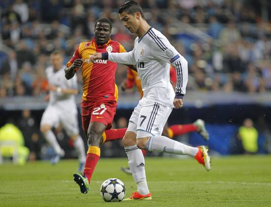 Soccer match between Real Madrid and Galatasaray corresponding to round of 4th first leg of the Champions League, held at the Santiago Bernabeu stadium, in Madrid 4 3 2013. Cristiano Ronaldo score 