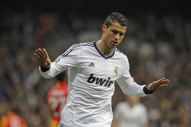 Soccer match between Real Madrid and Galatasaray corresponding to round of 4th first leg of the Champions League, held at the Santiago Bernabeu stadium, in Madrid 4 3 2013. Cristiano Ronaldo celebrate after scoring 