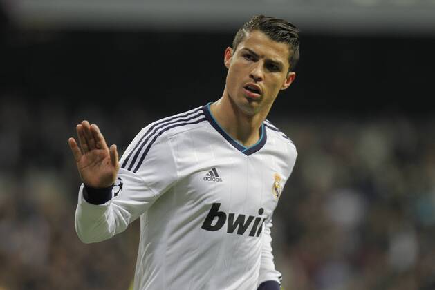 Soccer match between Real Madrid and Galatasaray corresponding to round of 4th first leg of the Champions League, held at the Santiago Bernabeu stadium, in Madrid 4 3 2013. Cristiano Ronaldo celebrate after scoring 