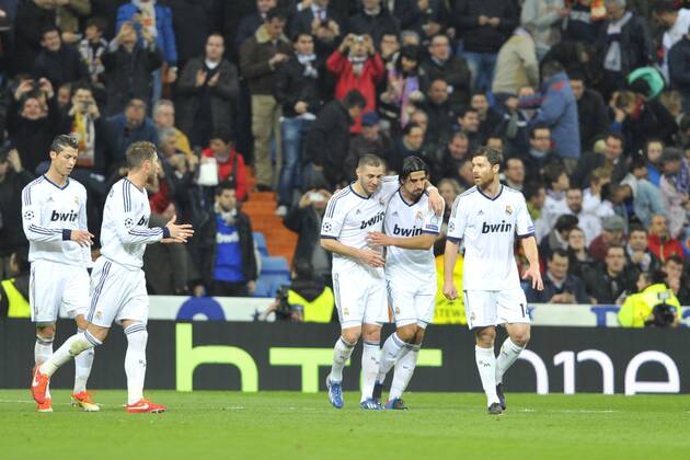 03.04.2013, UEFA Champions League, Real Madrid - Galatasaray Istanbul, v.l. Cristiano Ronaldo (Real Madrid) Sergio Ramos (Real Madrid) Karim Benzema (Real Madrid) Sami Khedira (Real Madrid) Xabi Alonso (Real Madrid)