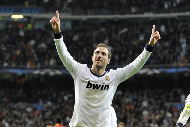 Gonzalo Higuain, striker of Real Madrid and Argentina , celebrating his goal ( 3-0 ) - Real Madrid - Galatasaray - UEFA Champions League 2012 2013 - Quarters Finals- First Leg Match- 03 04 2013 - xFrancescaxCeciarini NJF Media 