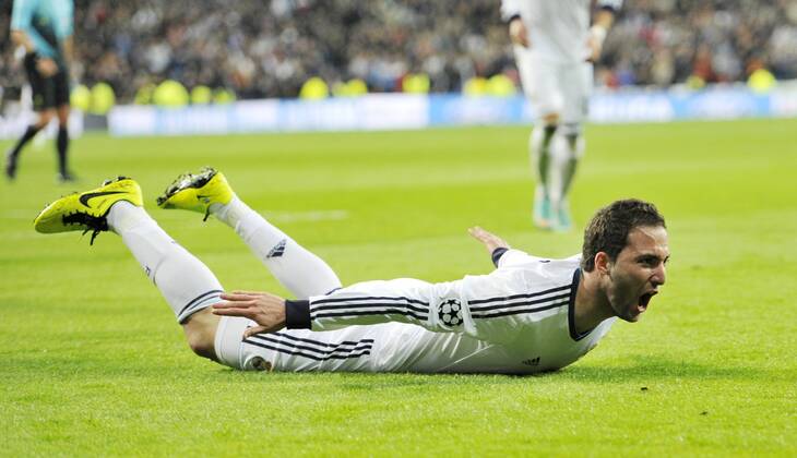 Gonzalo Higuain, striker of Real Madrid and Argentina , celebrating his goal ( 3-0 ) - Real Madrid - Galatasaray - UEFA Champions League 2012 2013 - Quarters Finals- First Leg Match- 03 04 2013 - xFrancescaxCeciarini NJF Media 