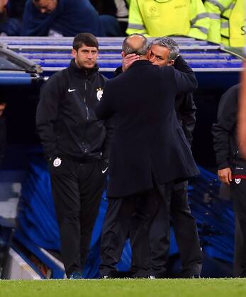 UEFA Champions League Quarter Final first leg match between Real Madrid and Galatasaray at Estadio Santiago Bernabeu on April 3, 2013 in Madrid, Spain. Match Scored: Real Madrid 3 - Galatasaray 0 Pictured: Coach Fatih Terim of Galatasaray and Coach Jose Mourinho of Real Madrid. 