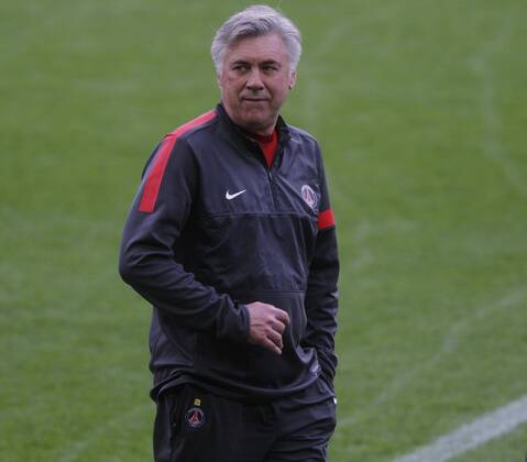 Barcelona, Camp Nou april 9. Carlo Ancelotti (PSG) Paris Saint Germain training before the match in Champions League 