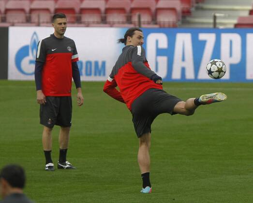 Barcelona, Camp Nou april 9. Zlatan Ibrahimovic (PSG) Paris Saint Germain training before the match in Champions League 