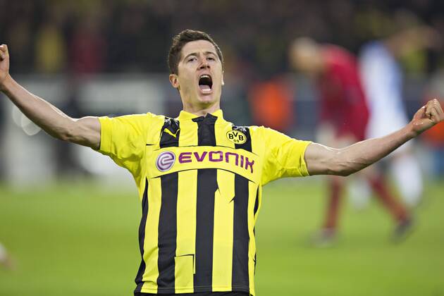 Dortmund, 09.04.2013, Signal-Iduna-Park Torjubel: Robert Lewandowski (BvB) Borussia Dortmund - FC Malaga