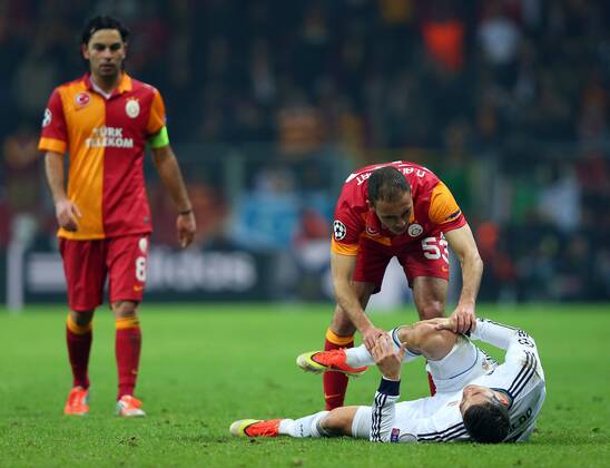UEFA Champions League Quarter Final second leg match between Galatasaray and Real Madrid at Turk Telekom Arena Stadium on April 9, 2013 in Istanbul, Turkey. Match Scored: Galatasaray 3 - Real Madrid 2 Pictured: Cristiano Ronaldo of Real Madrid and Nordin Amrabat of Galatasaray. 