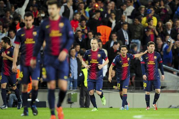 Torjubel um Pedro Pedrito Rodriguez (Barcelona) - Lionel Messi - FC Barcelona (Barca) vs PSG Paris Saint Germain - JBAutissierxPanoramic 