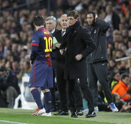Barcelona, Camp Nou april 10. Champions League FC Barcelona vs PSG. Tito Vilanova, Lionel Messi Foto: R.SOLANA 