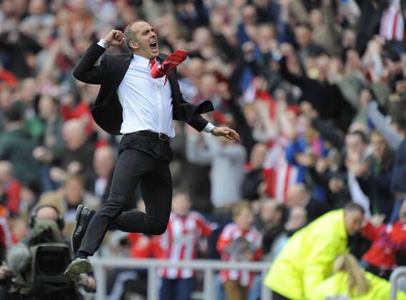 Sunderland manager Paolo Di Canio celebrates at the final whistle - Barclays Premier League - AFC Sunderland vs FC Everton - Stadium of Light - Sunderland - 20 04 13 - EDITORIAL USE ONLY. No use with unauthorised audio, video, data, fixture lists, club league logos or live services. Online in-match use limited to 120 images, no video emulation. No use in betting, games or single club league player publications.