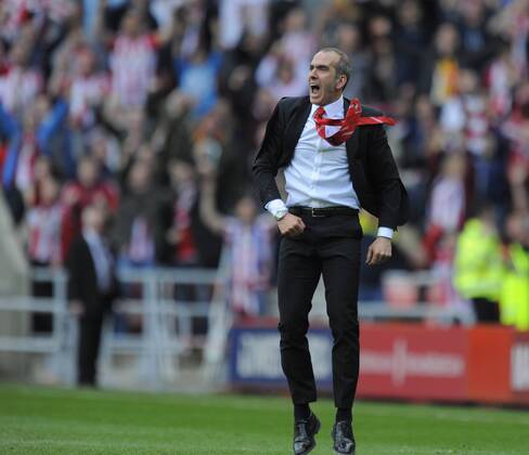 Sunderland manager Paolo Di Canio celebrates at the final whistle - Barclays Premier League - AFC Sunderland vs FC Everton - Stadium of Light - Sunderland - 20 04 13 - EDITORIAL USE ONLY. No use with unauthorised audio, video, data, fixture lists, club league logos or live services. Online in-match use limited to 120 images, no video emulation. No use in betting, games or single club league player publications.
