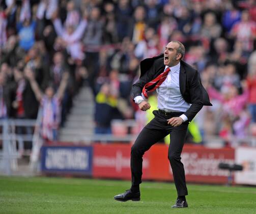 Sunderland manager Paolo Di Canio celebrates at the final whistle - Barclays Premier League - AFC Sunderland vs FC Everton - Stadium of Light - Sunderland - 20 04 13 - EDITORIAL USE ONLY. No use with unauthorised audio, video, data, fixture lists, club league logos or live services. Online in-match use limited to 120 images, no video emulation. No use in betting, games or single club league player publications.