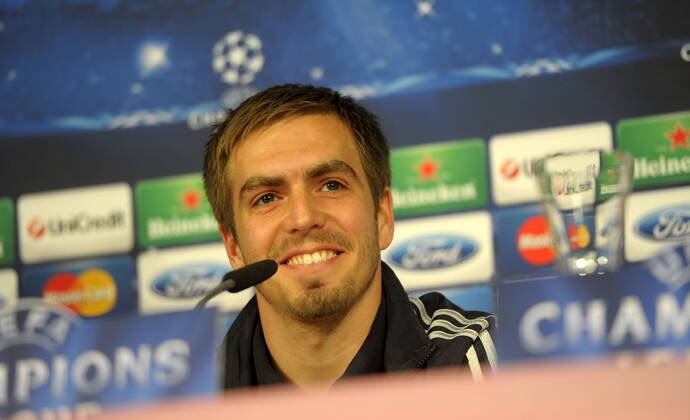22.04.2013, Fussball Champions League Halbfinale, vor dem Spiel FC Bayern München - FC Barcelona, Pressekonferenz in der Allianz-Arena. Philipp Lahm (Bayern München).