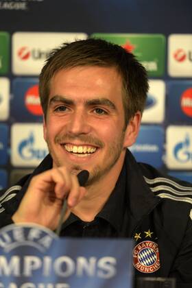 22.04.2013, Fussball Champions League Halbfinale, vor dem Spiel FC Bayern München - FC Barcelona, Pressekonferenz in der Allianz-Arena. Philipp Lahm (Bayern München).