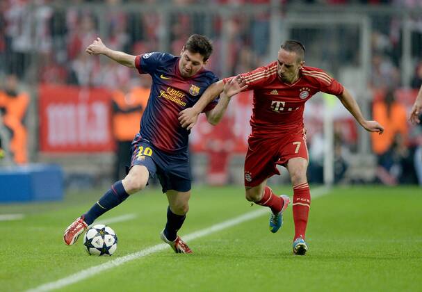 FUSSBALL CHAMPIONS LEAGUE HALBFINALE HINSPIEL 2012 2013 FC Bayern München - FC Barcelona 23.04.2013 Lionel Messi (li, Barca) gegen Franck Ribery (re, FC Bayern München) 