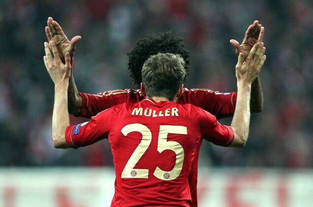Thomas Müller 1:0, Dante Freude Emotion jubelnd Jubel nach 1:0 Fußball Fussball Championsleague Halbfinale Hinspiel Saison 2012 13 23.04.2013 FC Bayern München vs. FC Barcelona FCB Barca