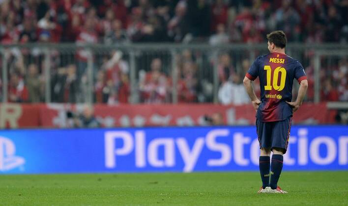 FUSSBALL CHAMPIONS LEAGUE HALBFINALE HINSPIEL 2012 2013 FC Bayern München - FC Barcelona 23.04.2013 Lionel Messi (Barca) ist nach dem 1:0 enttäuscht 