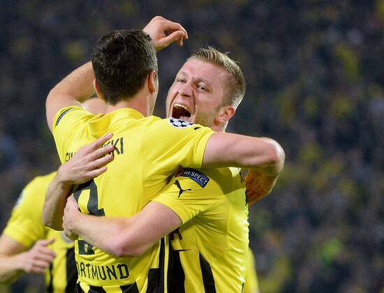 24.04.2013, xjhx,UEFA Champions League, Borussia Dortmund - Real Madrid, v.l. Robert Lewandowski (Borussia Dortmund), Jakub Blaszczykowski Kuba (Borussia Dortmund) Torjubel, Goal celebration, celebrate the goal 1:0
