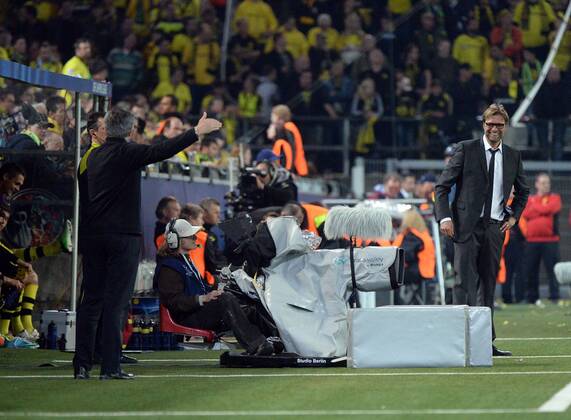 24.04.2013, xjhx,UEFA Champions League, Borussia Dortmund - Real Madrid, v.l. Trainer Jose Mourinho (Real Madrid), Trainer Juergen Klopp (Borussia Dortmund)