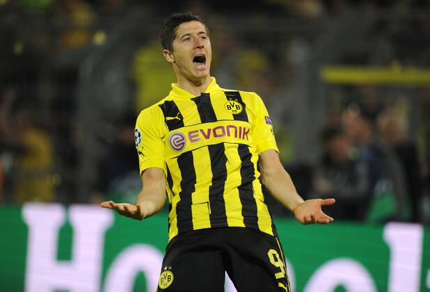 24-04-2013, Fussball, Saison 2012-2013, UEFA Champions League, Halbfinale, Hinspiel, Borussia Dortmund - Real Madrid, Jubel Robert Lewandowski (Borussia Dortmund)
