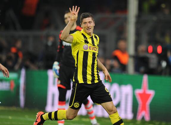 24-04-2013, Fussball, Saison 2012-2013, UEFA Champions League, Halbfinale, Hinspiel, Borussia Dortmund - Real Madrid, Jubel Robert Lewandowski (Borussia Dortmund)
