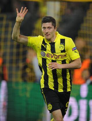 24-04-2013, Fussball, Saison 2012-2013, UEFA Champions League, Halbfinale, Hinspiel, Borussia Dortmund - Real Madrid, Jubel Robert Lewandowski (Borussia Dortmund)
