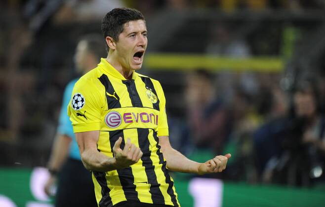24-04-2013, Fussball, Saison 2012-2013, UEFA Champions League, Halbfinale, Hinspiel, Borussia Dortmund - Real Madrid, Jubel Robert Lewandowski (Borussia Dortmund)