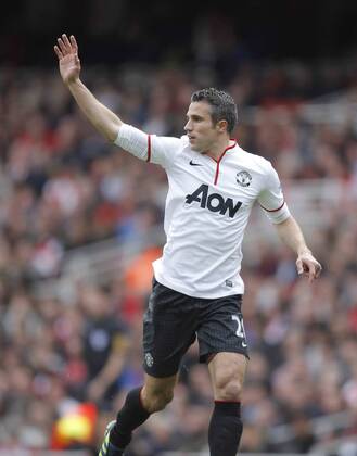 Robin van Persie of Manchester United - Barclays Premier League - FC Arsenal vs Manchester United (ManU) - Emirates Stadium London - Season 12 13 - 28th April 2013 - EDITORIAL USE ONLY. No use with unauthorised audio, video, data, fixture lists, club league logos or live services. Online in-match use limited to 120 images, no video emulation. No use in betting, games or single club league player publications.