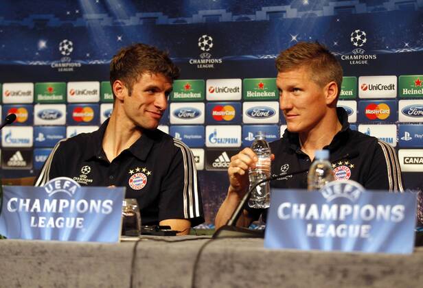 Pressekonferenz mit Bastian Schweinsteiger und Thomas Müller zum Champions League Halbfinale in Barcelona 