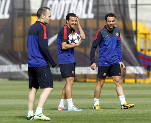 FC Barcelona session training: Xavi, Pedro, Andres Iniesta 