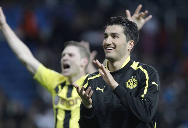 Borussia Dortmund s Nuri Sahin celebrates after UEFA Champions League match. April 30, 2013.  (1583477)