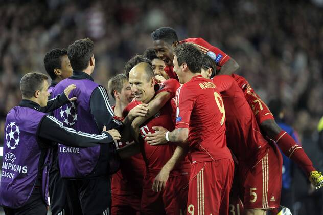 01.05.2013, Fussball Champions League Halbfinale Rückspiel: FC Barcelona - FC Bayern München, im Stadion Nou Camp in Barcelona, Spanien. Arjen Robben (Bayern München) Torjubel