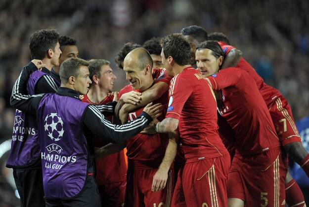 01.05.2013, Fussball Champions League Halbfinale Rückspiel: FC Barcelona - FC Bayern München, im Stadion Nou Camp in Barcelona, Spanien. Arjen Robben (Bayern München) Torjubel